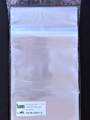 confezione da 100 buste per fumetti 180x265 mm